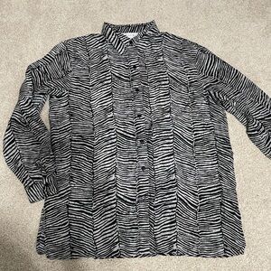 Vintage Anna and Frank 100% Silk Zebra Striped Grey and Black Blouse Size Large